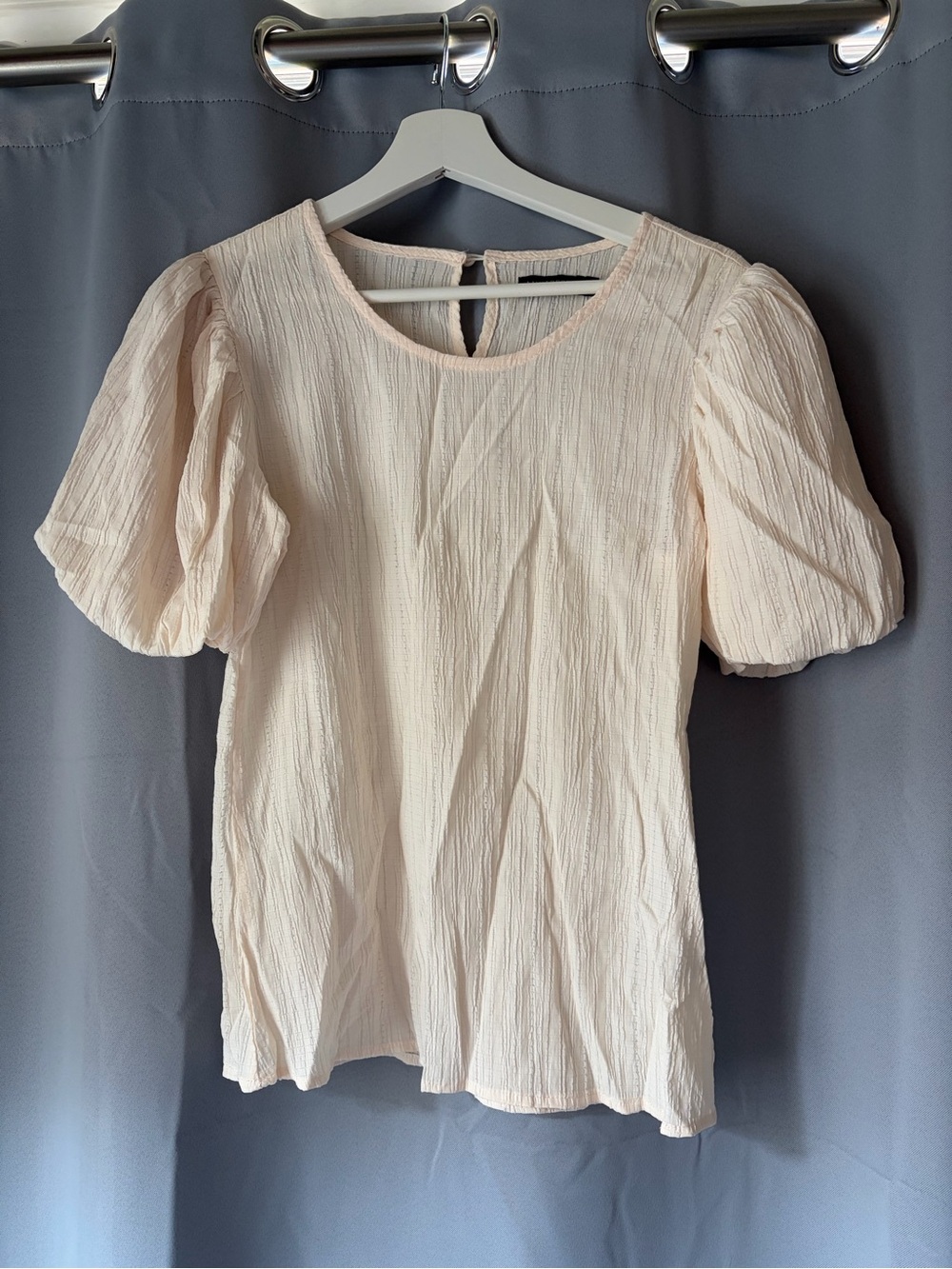 Women’s Puff Sleeve Blouse in Light Cream - Casual Scoop Neck Top